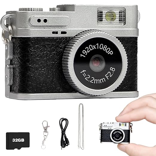 Mini Keychain Camera – 1080P Retro Pocket Video Recorder with 32GB Card (Black)