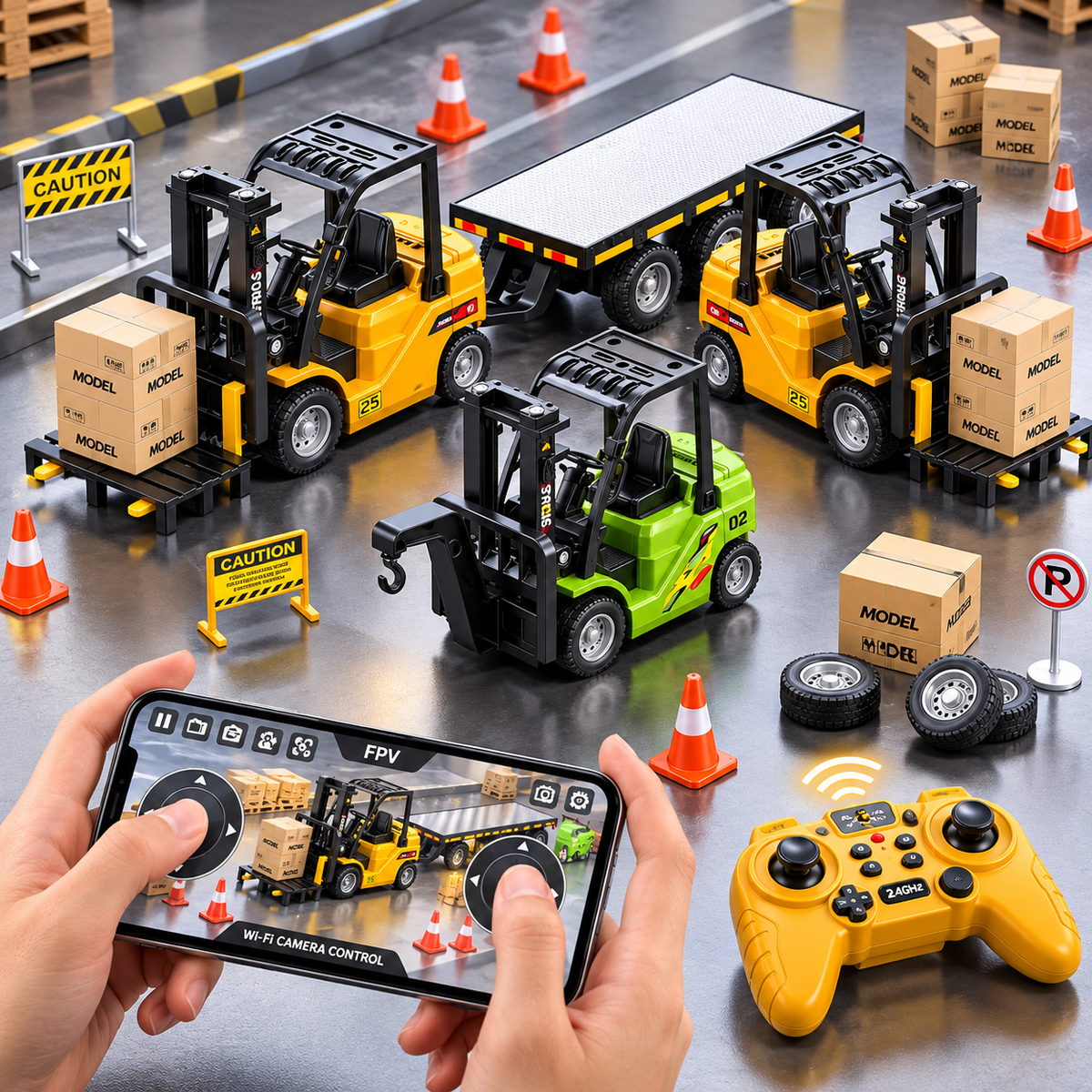 11-Channel RC Forklift Truck – 1:24 Scale Construction Toy with Lights & Sound