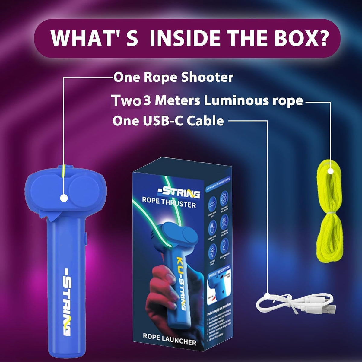 Rope Thruster Shooter Toy for Kids – Glow Rope Launcher with Propeller