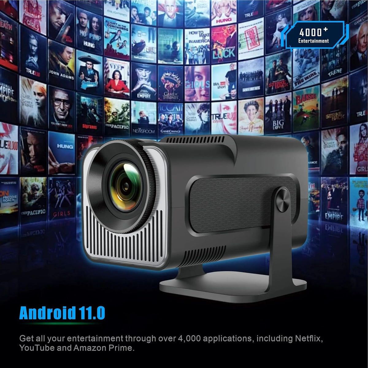 HY320 Mini Smart Projector – Native 720P, 4K Support, WiFi, Bluetooth & Android 11 (Black)